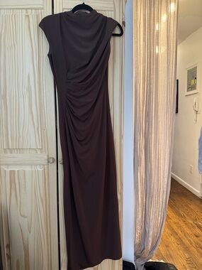 Zara Sleeveless Chocolate Brown Maxi Dress with Draped Side